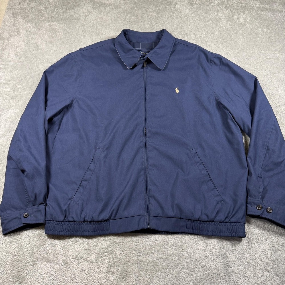 Polo Ralph Lauren Harrington Jacket Mens XL Blue Full Zip Windowpane‎ Lined